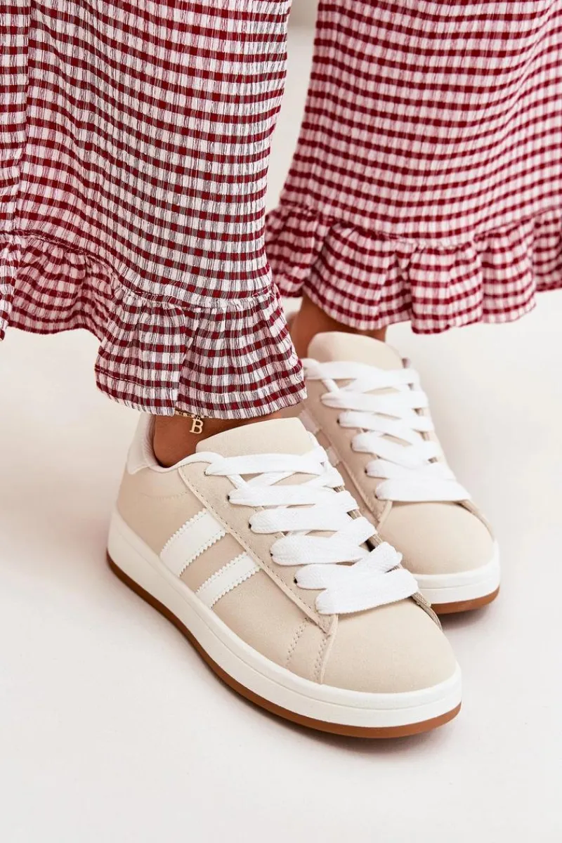 Sale Buty Sportowe Sneakersy Damskie Z Eko Skóry Beżowe Ravina Damskie Sneakersy Damskie