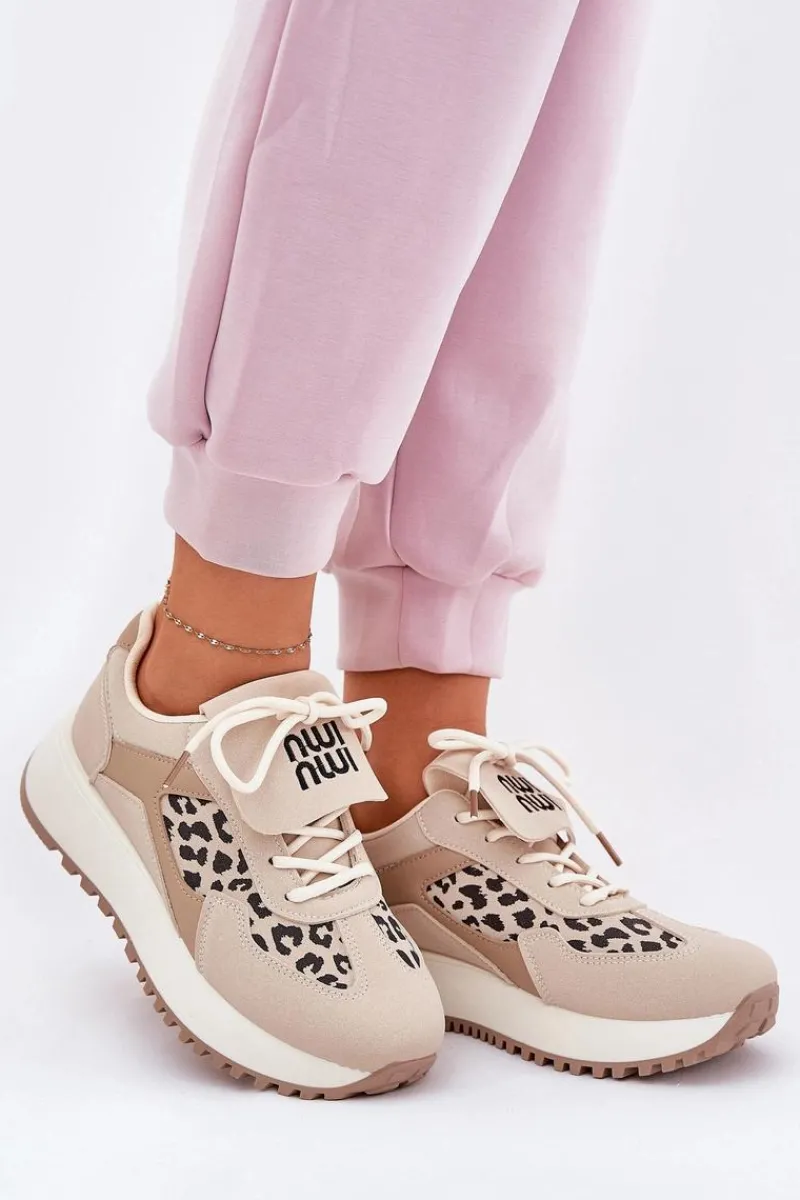 Buty Sportowe Sneakersy Damskie Na Platformie Panterka Beżowe Pumbes Damskie Buty Sportowe Na Platformie|Sneakersy Damskie