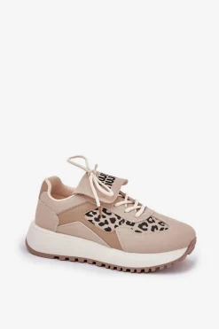 Buty Sportowe Sneakersy Damskie Na Platformie Panterka Beżowe Pumbes Damskie Buty Sportowe Na Platformie|Sneakersy Damskie