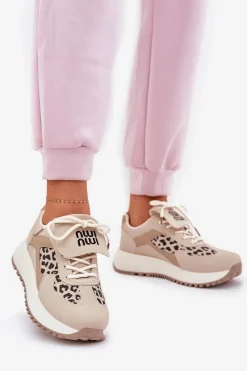 Buty Sportowe Sneakersy Damskie Na Platformie Panterka Beżowe Pumbes Damskie Buty Sportowe Na Platformie|Sneakersy Damskie