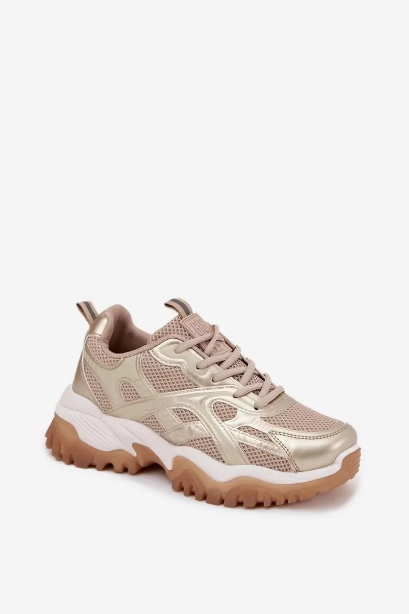 Clearance Big Star Shoes Buty Sportowe Sneakersy Damskie Big Star SS274014 HI-POLY SYSTEM Beżowo-Złote