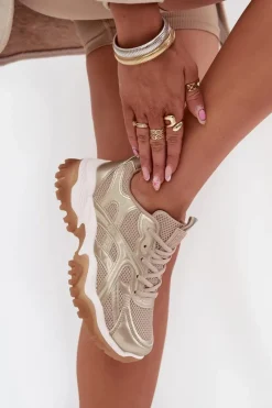 Clearance Big Star Shoes Buty Sportowe Sneakersy Damskie Big Star SS274014 HI-POLY SYSTEM Beżowo-Złote