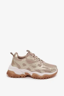 Clearance Big Star Shoes Buty Sportowe Sneakersy Damskie Big Star SS274014 HI-POLY SYSTEM Beżowo-Złote