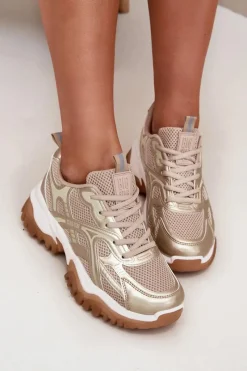 Clearance Big Star Shoes Buty Sportowe Sneakersy Damskie Big Star SS274014 HI-POLY SYSTEM Beżowo-Złote