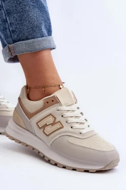 Online Boto Buty Sportowe Sneakersy Damskie Beżowe Alettesa