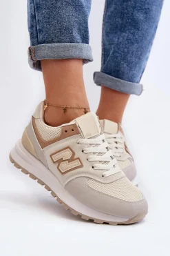 Online Boto Buty Sportowe Sneakersy Damskie Beżowe Alettesa