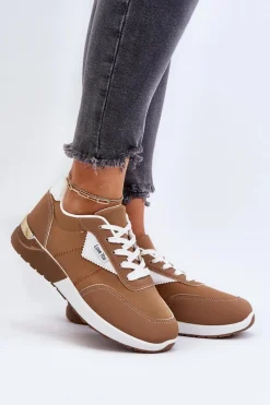 New Boto Buty Sportowe Sneakersy Damskie Brązowe Vovella Brązowy
