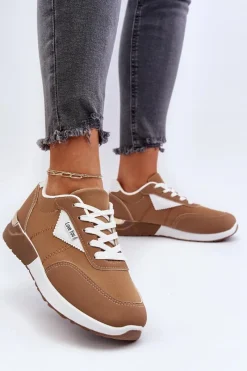 New Boto Buty Sportowe Sneakersy Damskie Brązowe Vovella Brązowy