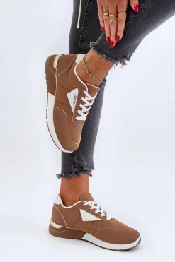 New Boto Buty Sportowe Sneakersy Damskie Brązowe Vovella Brązowy