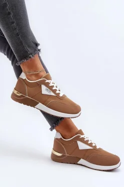 New Boto Buty Sportowe Sneakersy Damskie Brązowe Vovella Brązowy