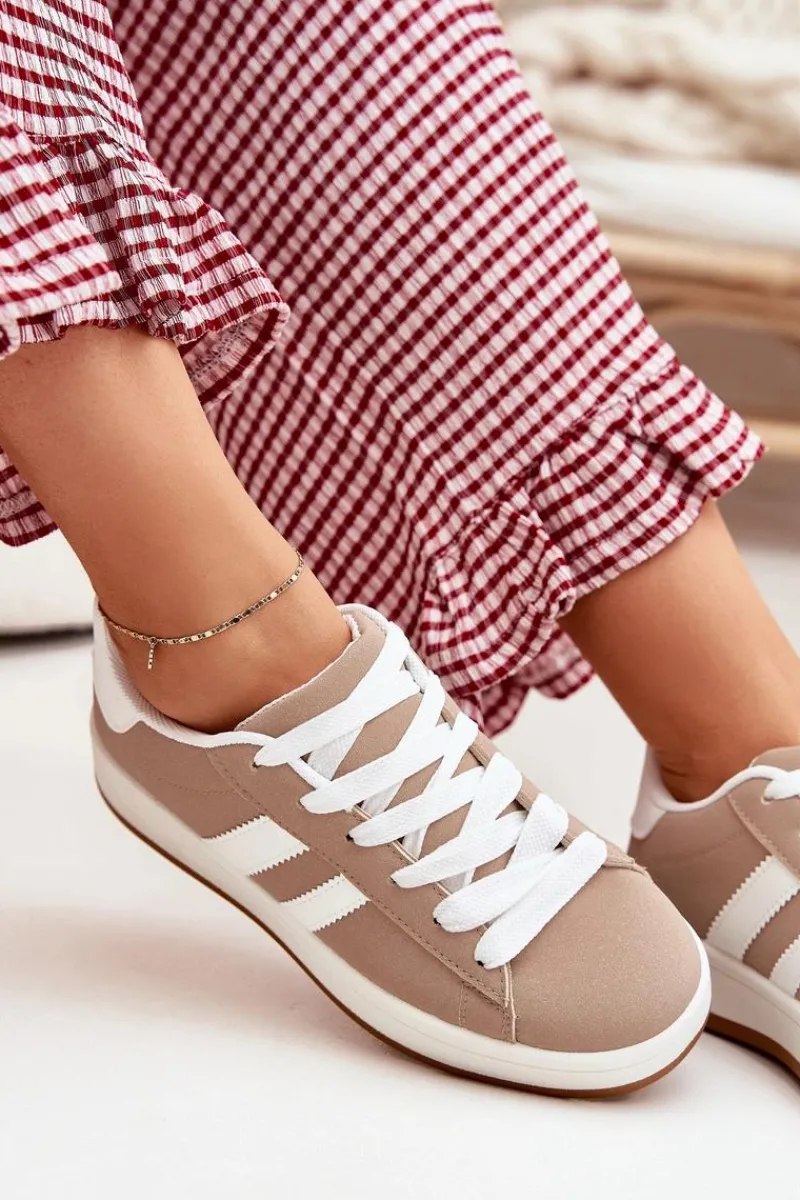 Best Buty Sportowe Sneakersy Damskie Z Eko Skóry Ciemnobeżowe Ravina Damskie Sneakersy Damskie