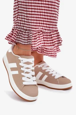 Best Buty Sportowe Sneakersy Damskie Z Eko Skóry Ciemnobeżowe Ravina Damskie Sneakersy Damskie