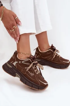 Outlet Buty Sportowe Sneakersy Damskie Z Podwójnym Sznurowaniem Czekoladowe Annelie Damskie Sneakersy Damskie