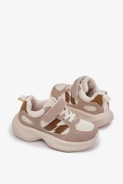 Chłopięce|Dziewczęce></noscript>Boto Buty Sportowe Sneakersy Dziecięce Na Rzep Beżowe Selinea Beżowy