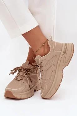 Clearance Boto Buty Sportowe Sneakersy Damskie Z Podwójnym Sznurowaniem Beżowe Annelie Beżowy
