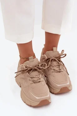 Clearance Boto Buty Sportowe Sneakersy Damskie Z Podwójnym Sznurowaniem Beżowe Annelie Beżowy