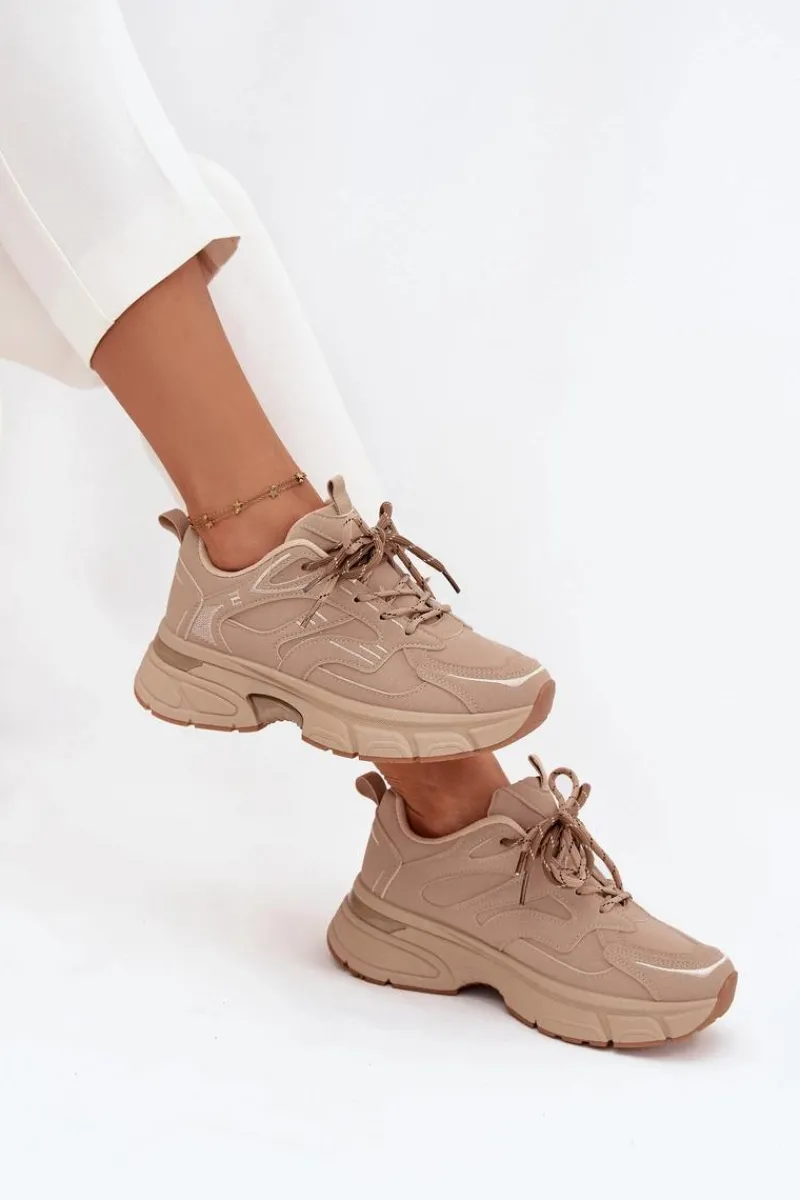 Clearance Boto Buty Sportowe Sneakersy Damskie Z Podwójnym Sznurowaniem Beżowe Annelie Beżowy