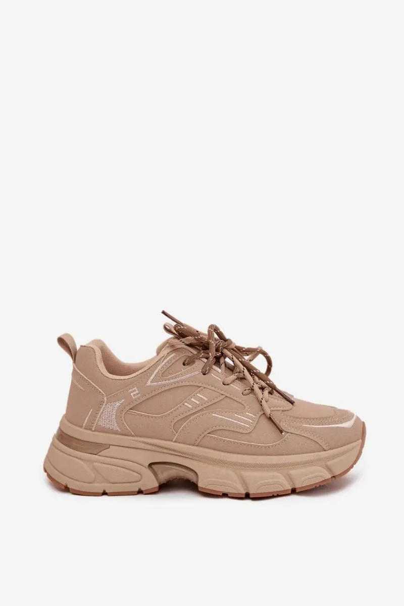 Clearance Boto Buty Sportowe Sneakersy Damskie Z Podwójnym Sznurowaniem Beżowe Annelie Beżowy