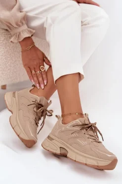 Clearance Boto Buty Sportowe Sneakersy Damskie Z Podwójnym Sznurowaniem Beżowe Annelie Beżowy