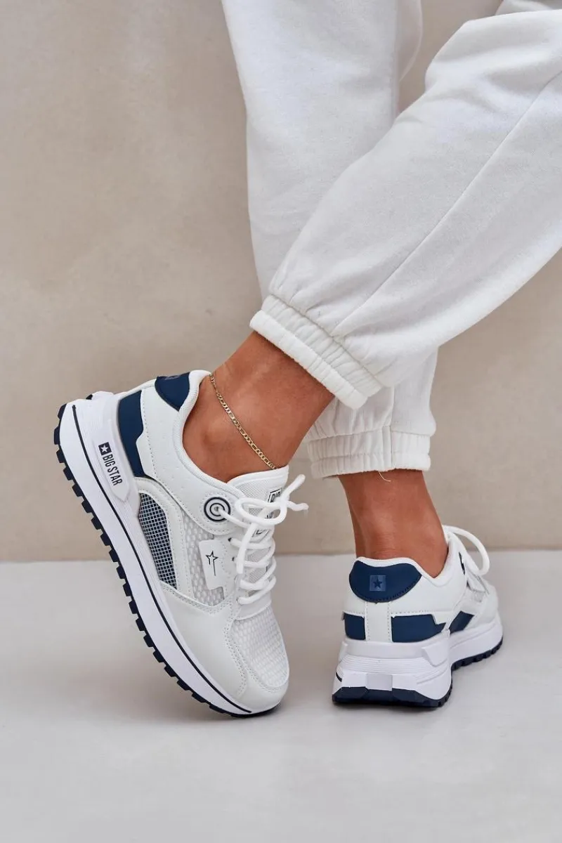 Discount Big Star Shoes Buty Sportowe Sneakersy Damskie Big Star NN274A103 HI-POLY SYSTEM Biało-Granatowe