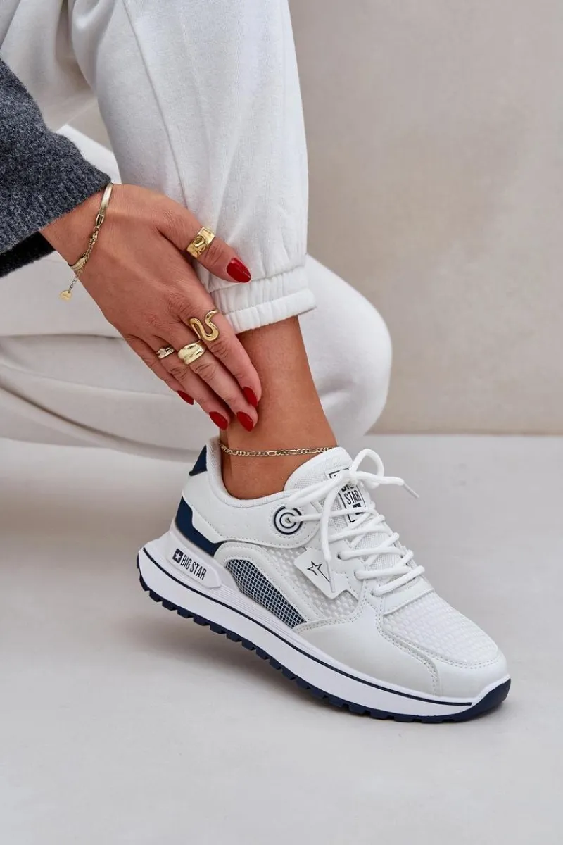 Discount Big Star Shoes Buty Sportowe Sneakersy Damskie Big Star NN274A103 HI-POLY SYSTEM Biało-Granatowe