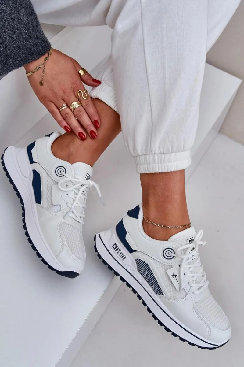 Discount Big Star Shoes Buty Sportowe Sneakersy Damskie Big Star NN274A103 HI-POLY SYSTEM Biało-Granatowe