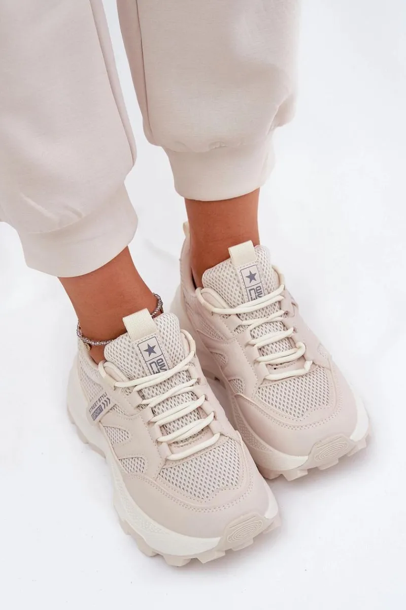 Buty Sportowe Sneakersy Damskie Na Grubej Podeszwie Beżowe Prononice Damskie Sneakersy Damskie