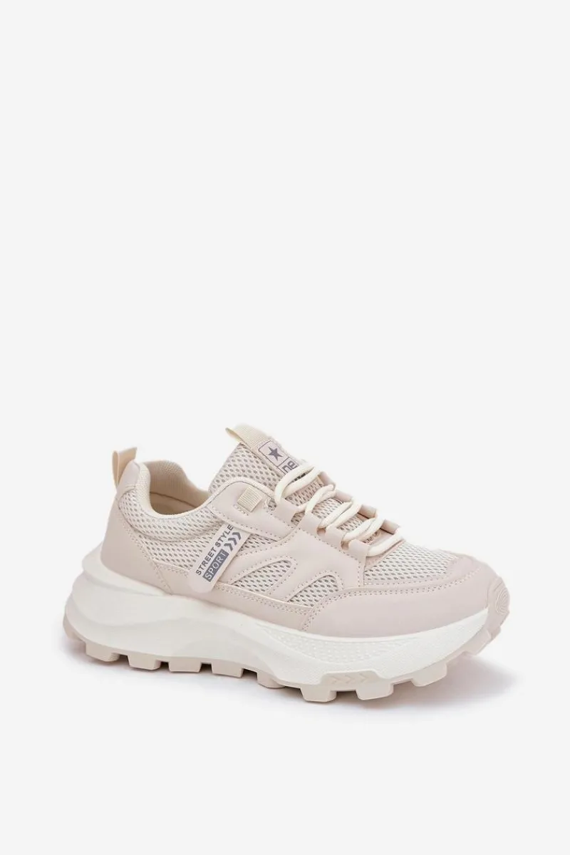 Buty Sportowe Sneakersy Damskie Na Grubej Podeszwie Beżowe Prononice Damskie Sneakersy Damskie