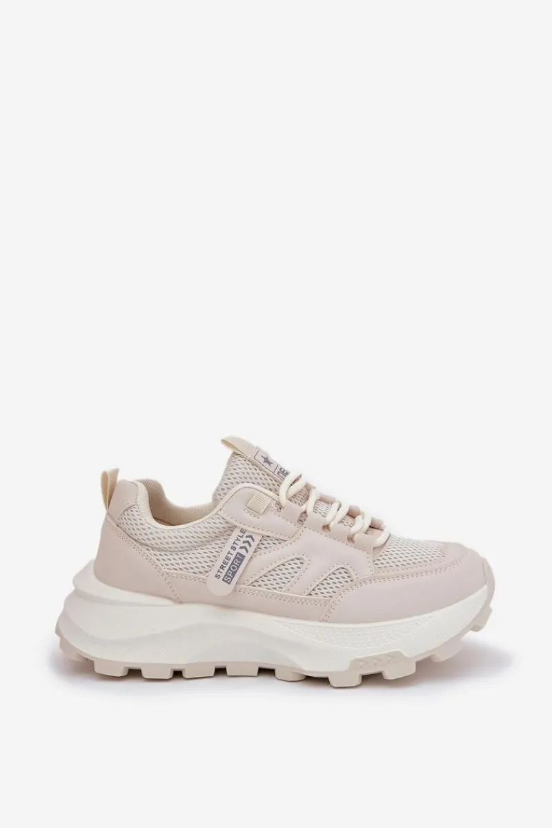 Buty Sportowe Sneakersy Damskie Na Grubej Podeszwie Beżowe Prononice Damskie Sneakersy Damskie