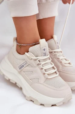 Buty Sportowe Sneakersy Damskie Na Grubej Podeszwie Beżowe Prononice Damskie Sneakersy Damskie