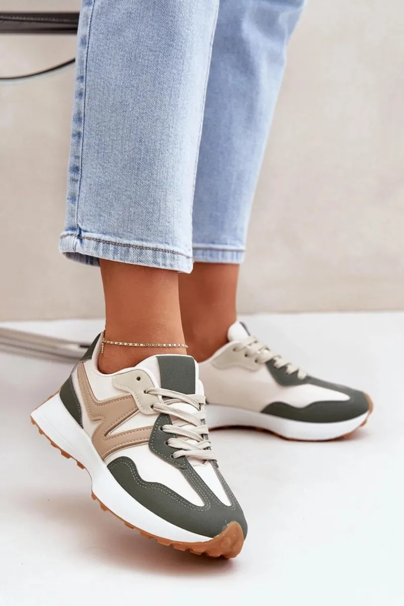Sneakersy Damskie>Boto Buty Sportowe Sneakersy Damskie Beżowo-Zielone Britma Beżowy