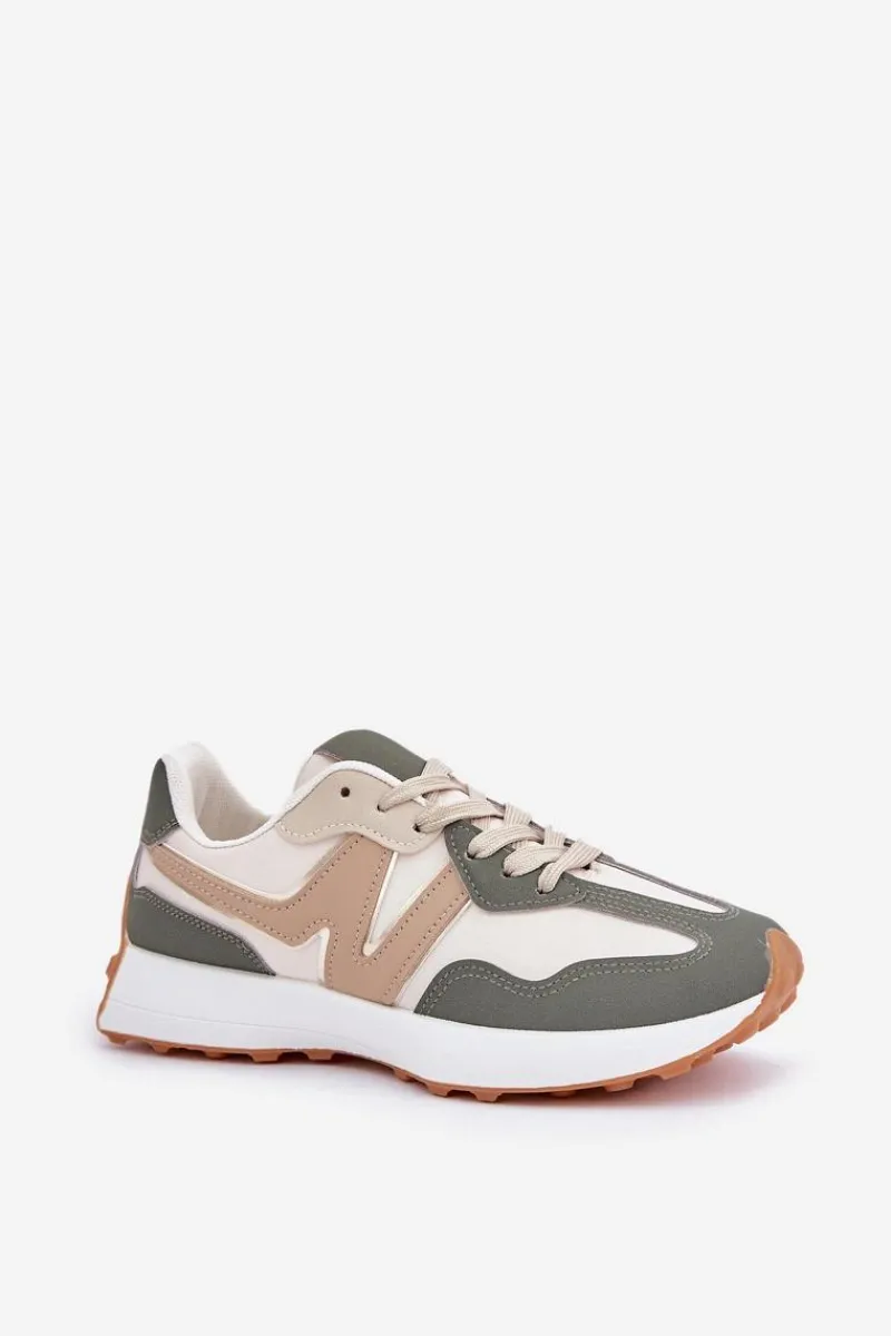 Sneakersy Damskie>Boto Buty Sportowe Sneakersy Damskie Beżowo-Zielone Britma Beżowy