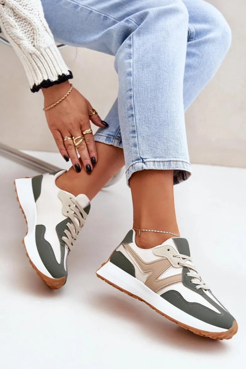 Sneakersy Damskie>Boto Buty Sportowe Sneakersy Damskie Beżowo-Zielone Britma Beżowy