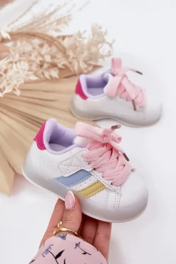 Chłopięce|Dziewczęce>Boto Buty Sportowe Sneakersy Dziecięce Ze Świecącą Podeszwą Biało-Różowe Arielle Biały