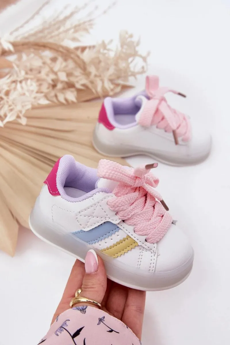 Chłopięce|Dziewczęce>Boto Buty Sportowe Sneakersy Dziecięce Ze Świecącą Podeszwą Biało-Różowe Arielle Biały