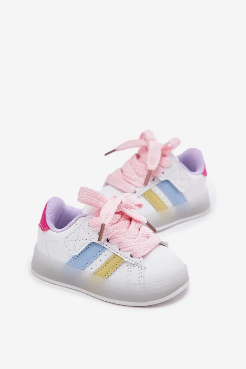 Chłopięce|Dziewczęce>Boto Buty Sportowe Sneakersy Dziecięce Ze Świecącą Podeszwą Biało-Różowe Arielle Biały