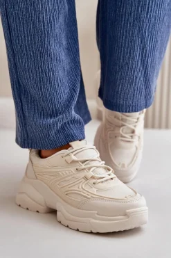 Clearance Boto Buty Sportowe Sneakersy Damskie Na Masywnej Podeszwie Jasnobeżowe Lerista Beżowy