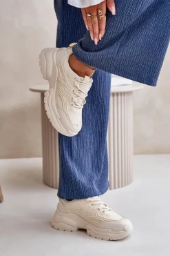 Clearance Boto Buty Sportowe Sneakersy Damskie Na Masywnej Podeszwie Jasnobeżowe Lerista Beżowy