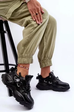 Sneakersy Damskie>GOE Buty Sportowe Sneakersy MM2N4014 Czarne Czarny