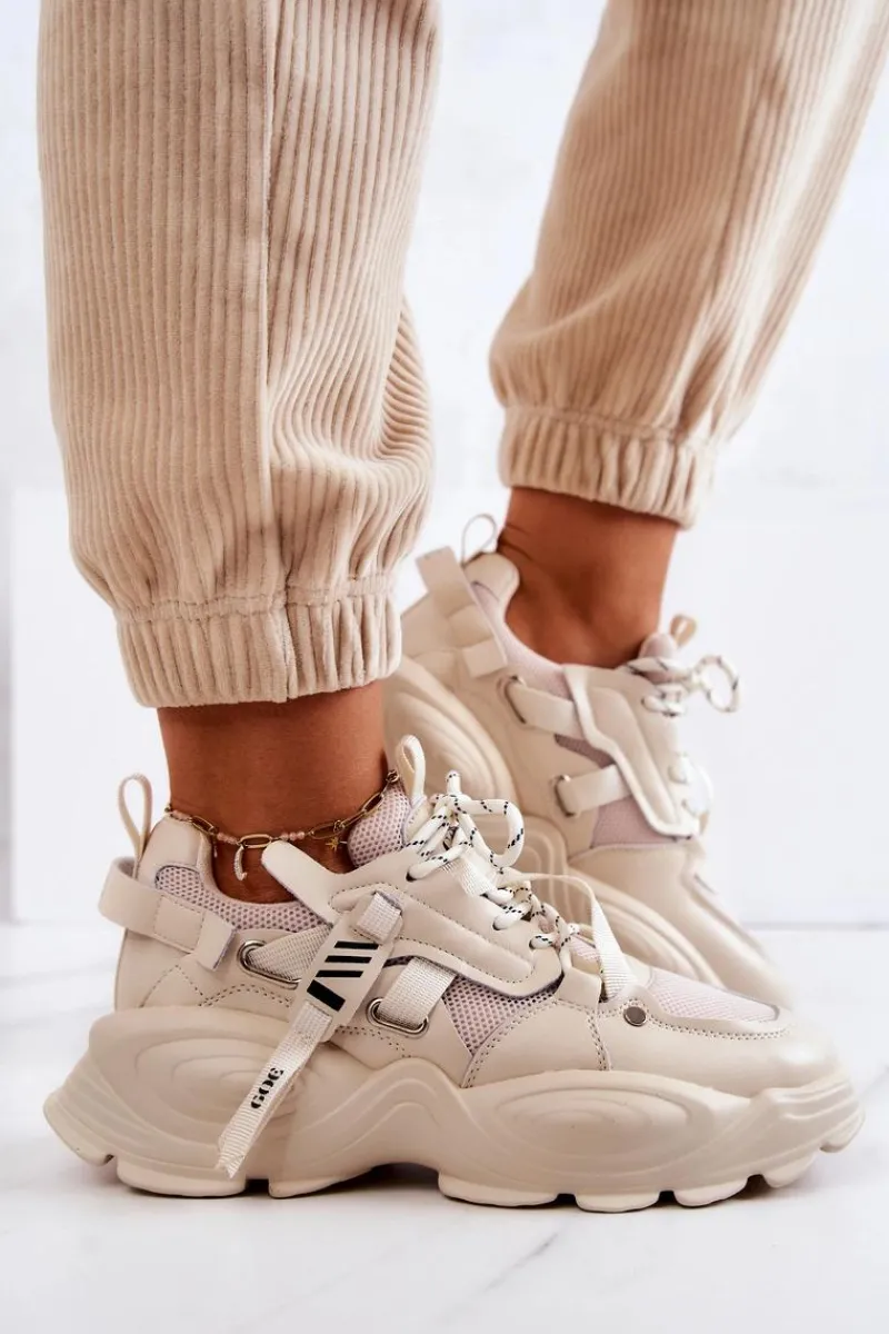 Hot Buty Sportowe Sneakersy JJ2N4082 Beżowe Damskie Sneakersy Damskie
