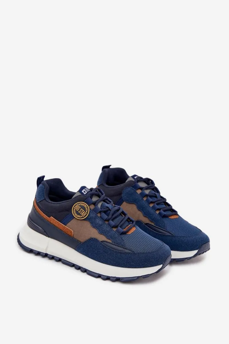 Outlet Big Star Shoes Buty Sportowe Sneakersy Męskie Big Star RR174279 HI-POLY SYSTEM Granatowe Niebieski