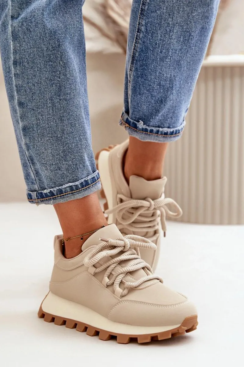 Outlet Boto Buty Sportowe Sneakersy Na Platformie Z Eko Skóry Beżowe Riadella