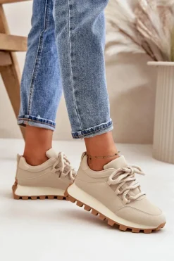 Outlet Boto Buty Sportowe Sneakersy Na Platformie Z Eko Skóry Beżowe Riadella