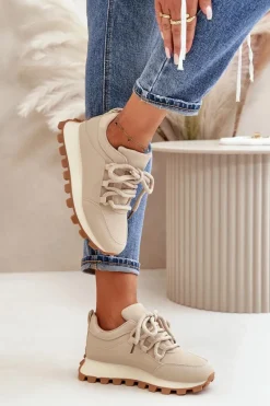 Outlet Boto Buty Sportowe Sneakersy Na Platformie Z Eko Skóry Beżowe Riadella