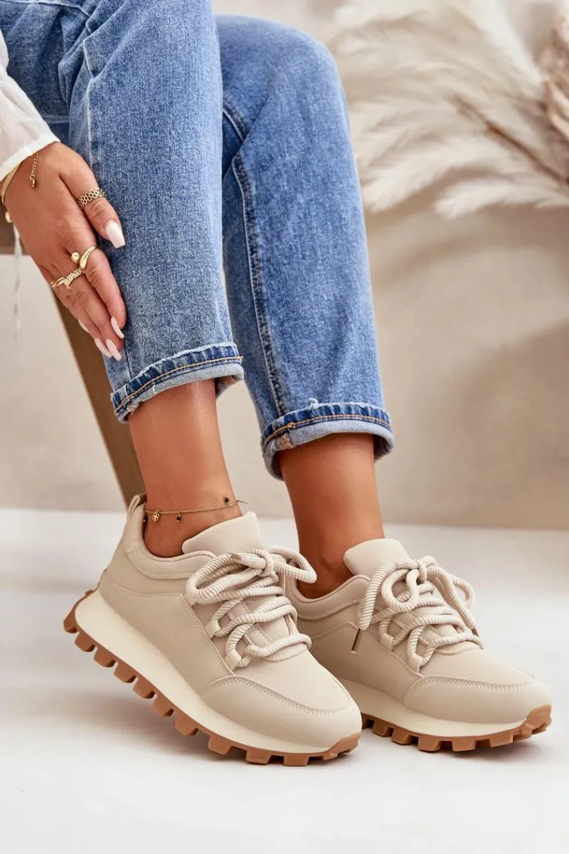 Outlet Boto Buty Sportowe Sneakersy Na Platformie Z Eko Skóry Beżowe Riadella