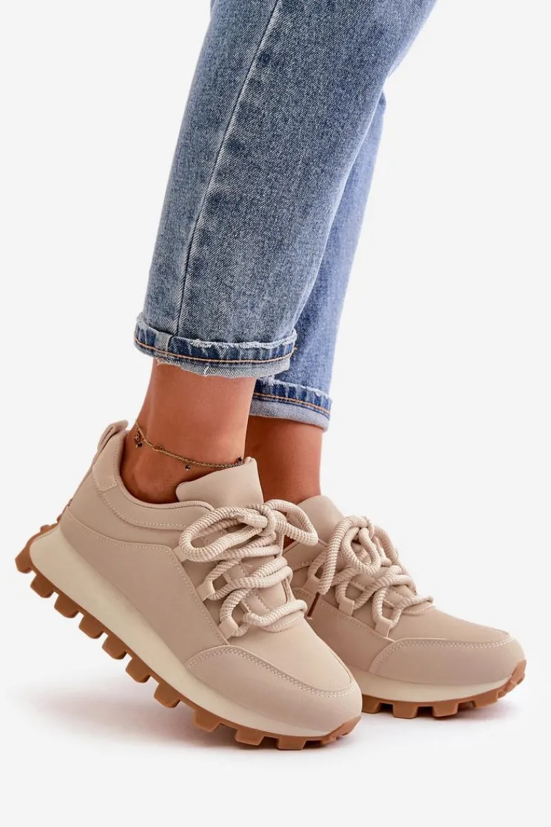 Outlet Boto Buty Sportowe Sneakersy Na Platformie Z Eko Skóry Beżowe Riadella