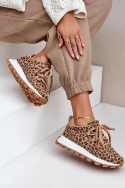 Buty Sportowe Sneakersy Na Platformie Panterka Brązowe Riadella Damskie Buty Sportowe Na Platformie|Sneakersy Damskie