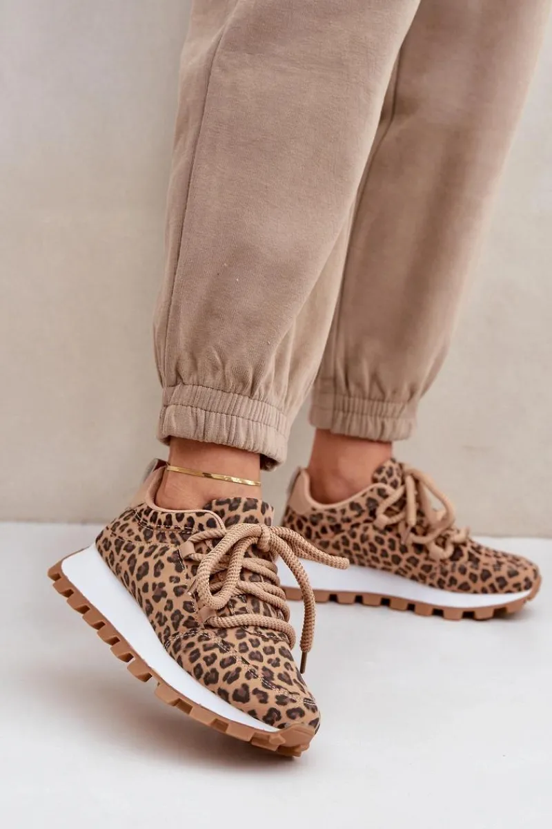 Buty Sportowe Sneakersy Na Platformie Panterka Brązowe Riadella Damskie Buty Sportowe Na Platformie|Sneakersy Damskie
