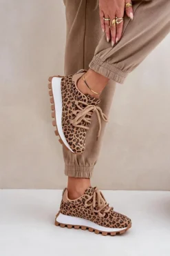 Buty Sportowe Sneakersy Na Platformie Panterka Brązowe Riadella Damskie Buty Sportowe Na Platformie|Sneakersy Damskie