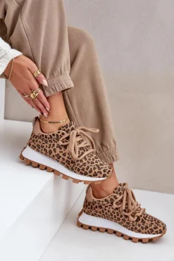 Buty Sportowe Sneakersy Na Platformie Panterka Brązowe Riadella Damskie Buty Sportowe Na Platformie|Sneakersy Damskie